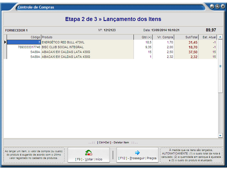 Lancamento de Itens