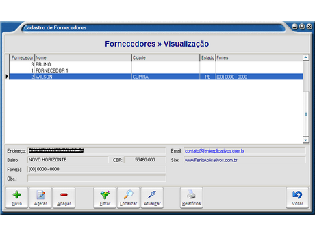 Cadastro de Fornecedores