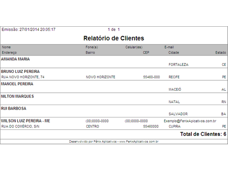 Relatorio de Clientes