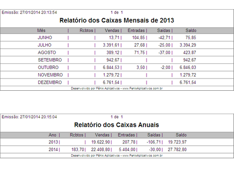 Relatorio de Caixa Mensal e Anual