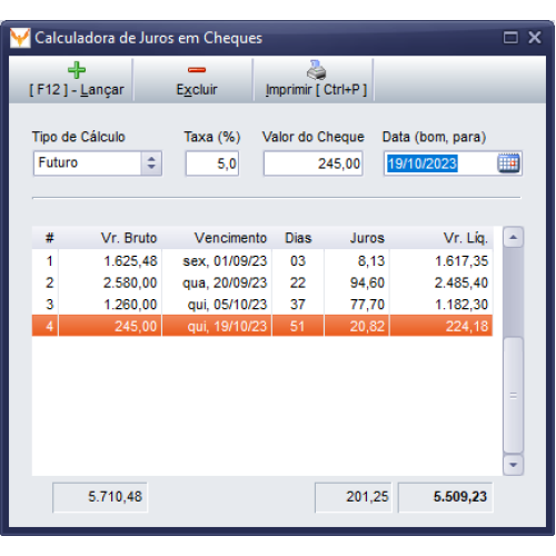 Calculadora de Juros de Cheques